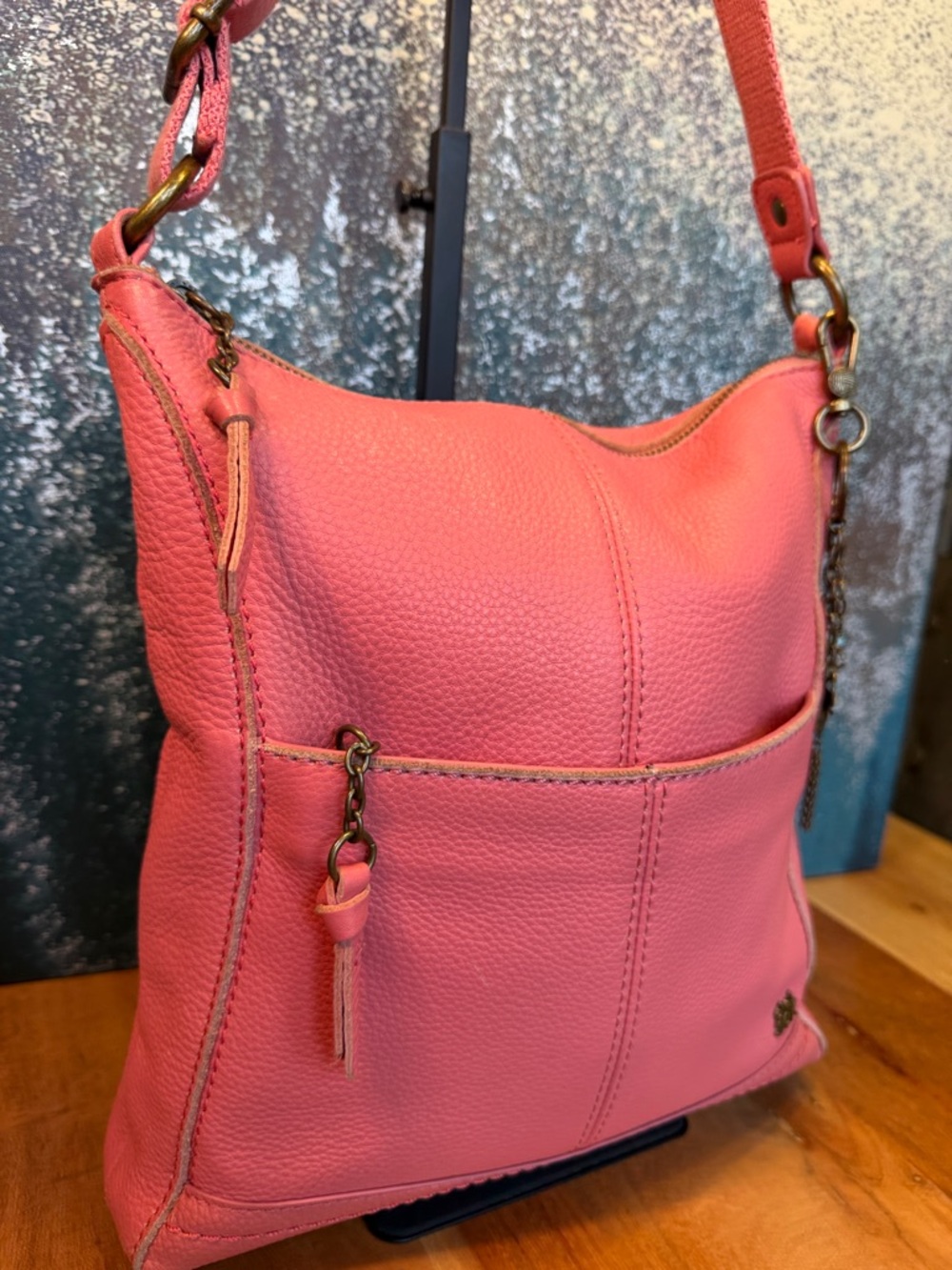 The Sak Boho Pebbled Leather Crossbody Bag Pink Casual Chic - Picture 7 of 17